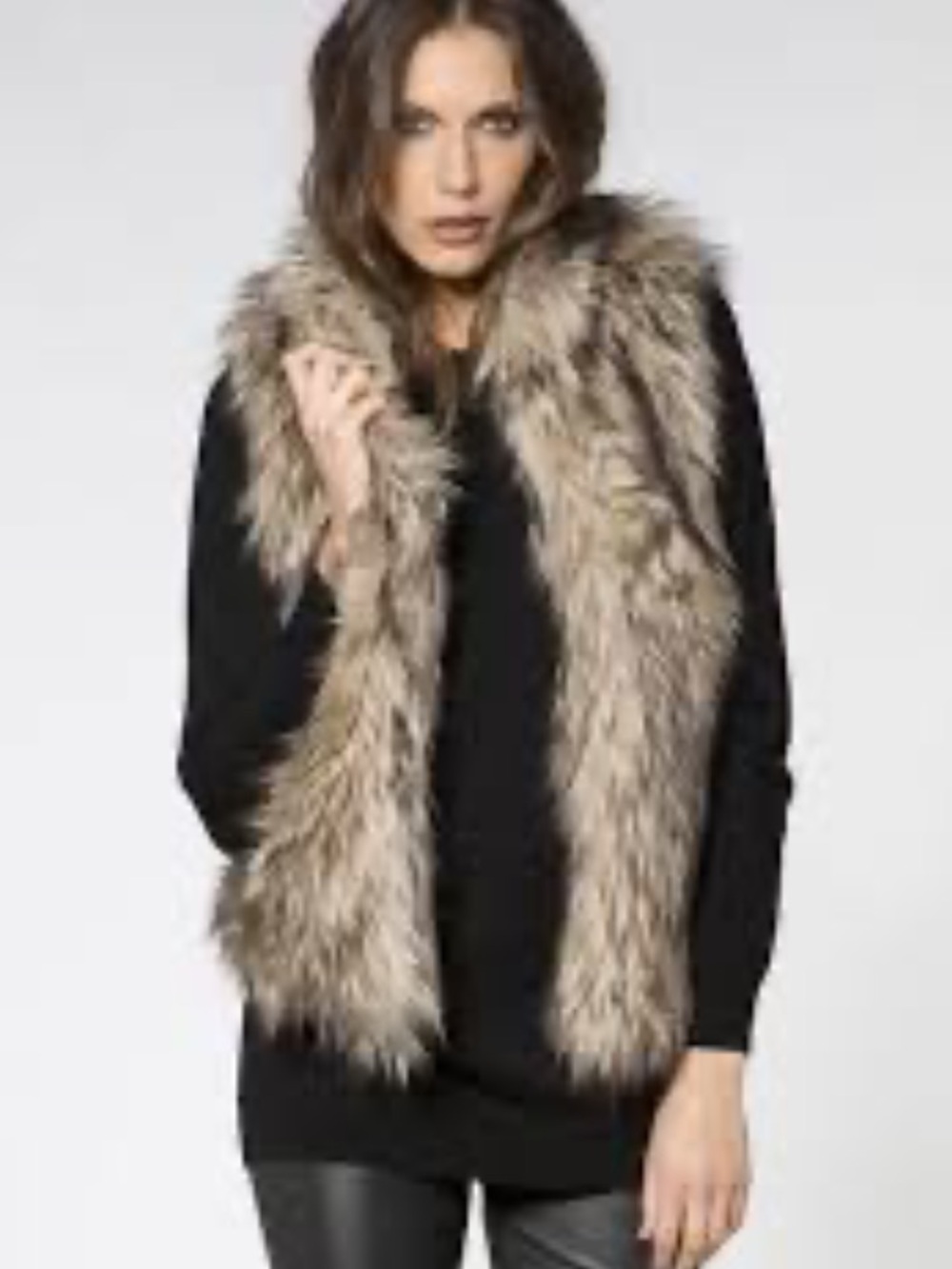 NWOT Sunday Best Faux Fur Hooded Long Vest Size L